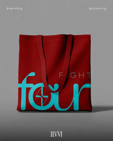 Ecobag vinho com a logomarca da Four Fight em turquesa