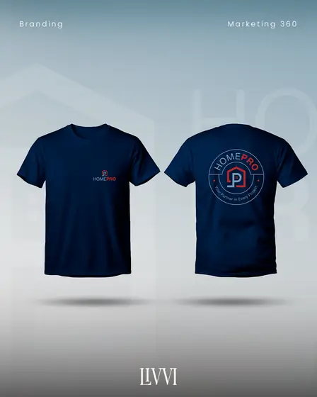 Camiseta de uniforme da HomePro com logomarca na frente e selo nas costas